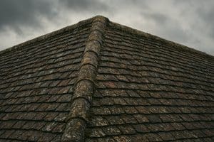 an old, battered roof